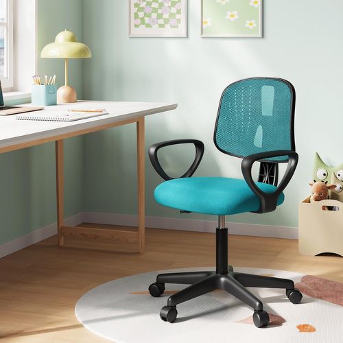 Chaise De Bureau Pour Enfants, Chaise D'ordinateur à Roulettes, Pivotante,Hauteur Réglable,Turquoise