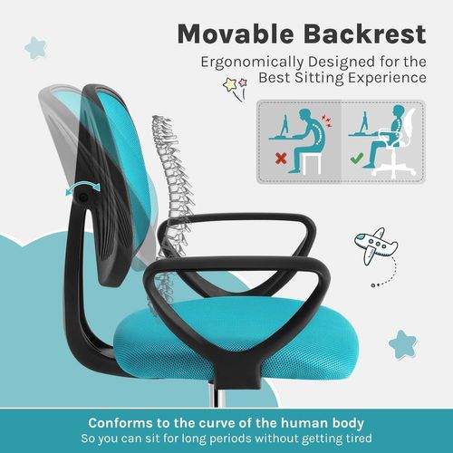 Chaise De Bureau Pour Enfants, Chaise D'ordinateur à Roulettes, Pivotante,Hauteur Réglable,Turquoise
