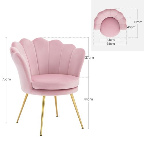 Fauteuil Salon, Dossier En Forme De Pétale, Chaise Coiffeuse En Velours, Pieds En Métal, Rose