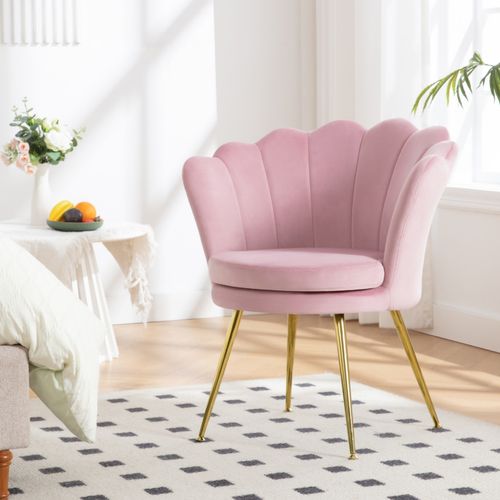 Fauteuil Salon, Dossier En Forme De Pétale, Chaise Coiffeuse En Velours, Pieds En Métal, Rose - Fauteuil BUT