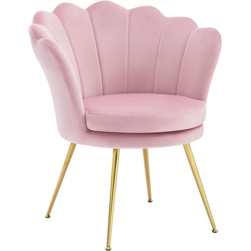 Fauteuil Salon, Dossier En Forme De Pétale, Chaise Coiffeuse En Velours, Pieds En Métal, Rose