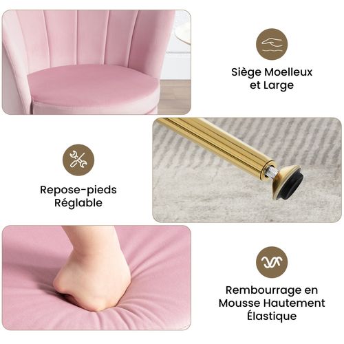Fauteuil Salon, Dossier En Forme De Pétale, Chaise Coiffeuse En Velours, Pieds En Métal, Rose
