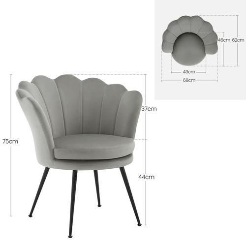 Fauteuil Salon, Dossier En Forme De Pétale, Chaise Coiffeuse En Velours, Pieds En Métal, Gris