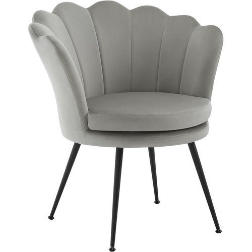 Fauteuil Salon, Dossier En Forme De Pétale, Chaise Coiffeuse En Velours, Pieds En Métal, Gris