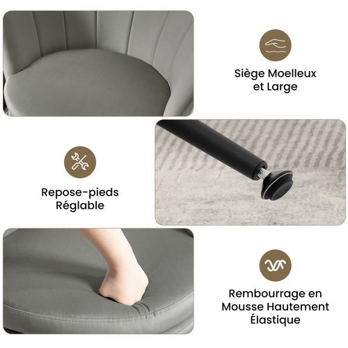 Fauteuil Salon, Dossier En Forme De Pétale, Chaise Coiffeuse En Velours, Pieds En Métal, Gris