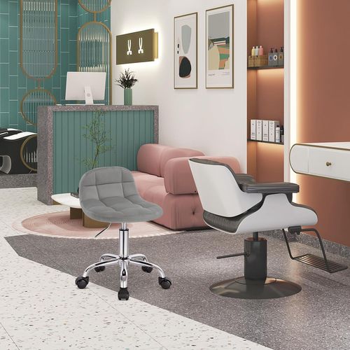 Tabouret De Bureau, Tabouret Coiffeuse En Velours, Pivotant, Hauteur Réglable, Gris Clair
