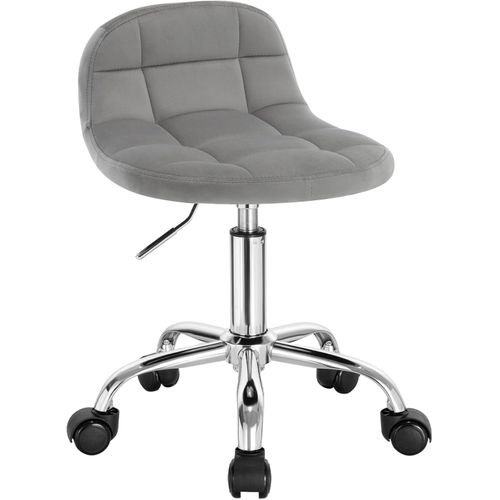 Tabouret De Bureau, Tabouret Coiffeuse En Velours, Pivotant, Hauteur Réglable, Gris Clair