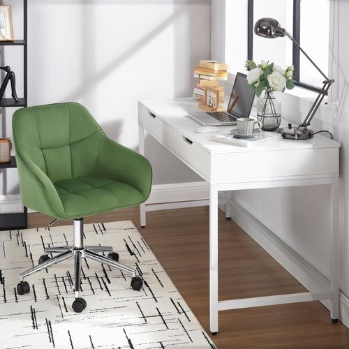 Chaise Bureau, Pivotante, Rembourré En Velours, Hauteur Réglable, Vert