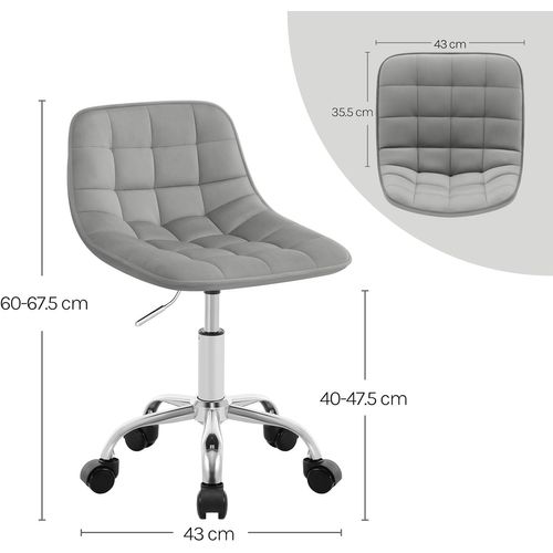 Chaise Bureau, Tabouret Coiffeuse, Pivotante, Hauteur Réglable, Rembourrée En Velours, Gris Clair