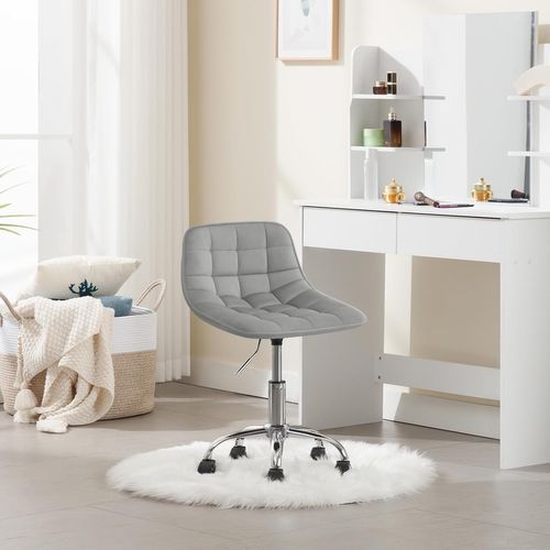 Chaise Bureau, Tabouret Coiffeuse, Pivotante, Hauteur Réglable, Rembourrée En Velours, Gris Clair