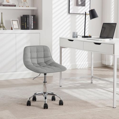 Chaise Bureau, Tabouret Coiffeuse, Pivotante, Hauteur Réglable, Rembourrée En Velours, Gris Clair