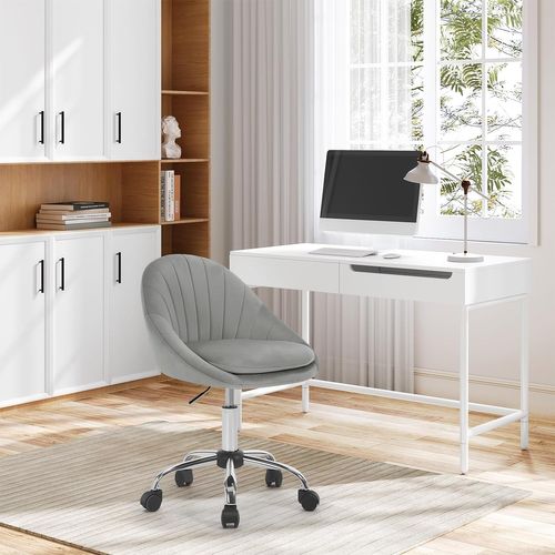Chaise Bureau,chaise Coiffeuse Rembourré Avec Double Coussin,hauteur Réglable,en Velours,gris Clair
