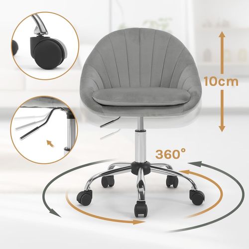 Chaise Bureau,chaise Coiffeuse Rembourré Avec Double Coussin,hauteur Réglable,en Velours,gris Clair