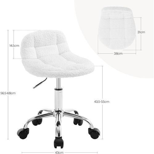 Tabouret De Bureau, Tabouret Coiffeuse En Chenille, Pivotant, Hauteur Réglable, Blanc