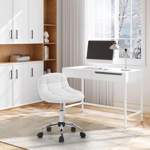 Tabouret De Bureau, Tabouret Coiffeuse En Chenille, Pivotant, Hauteur Réglable, Blanc