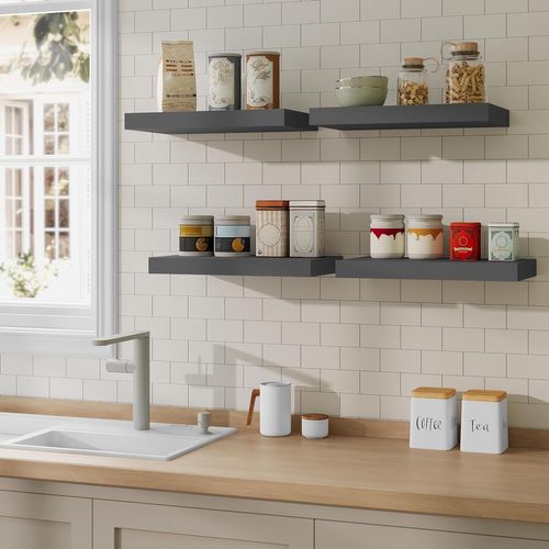 Lot De 4 Étagère Murale, Étagère Suspendue, Étagère Flottante En Mdf, 25x22.9x3.8cm, Gris Foncé