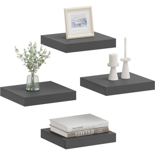 Lot De 4 Étagère Murale, Étagère Suspendue, Étagère Flottante En Mdf, 25x22.9x3.8cm, Gris Foncé