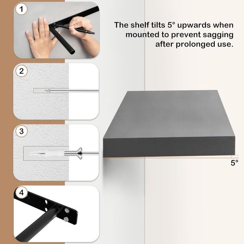 Lot De 4 Étagère Murale, Étagère Suspendue, Étagère Flottante En Mdf, 25x22.9x3.8cm, Gris Foncé