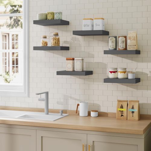 Lot De 6 Étagère Murale, Étagère Suspendue, Étagère Flottante En Mdf, 25x22.9x3.8cm, Gris Foncé