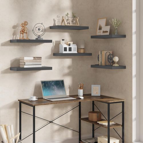 Lot De 6 Étagère Murale, Étagère Suspendue, Étagère Flottante En Mdf, 25x22.9x3.8cm, Gris Foncé