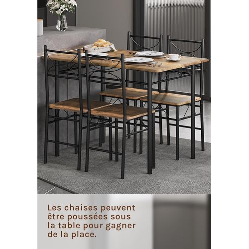 Table à Manger Avec 4 Chaises, Ensemble Table Et 4 Chaises , En Mdf Et Métal, Marron Rustique + Noir