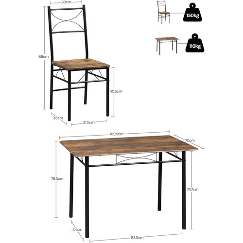 Table à Manger Avec 4 Chaises, Ensemble Table Et 4 Chaises , En Mdf Et Métal, Marron Rustique + Noir