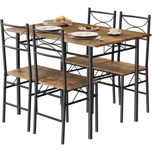 Table à Manger Avec 4 Chaises, Ensemble Table Et 4 Chaises , En Mdf Et Métal, Marron Rustique + Noir