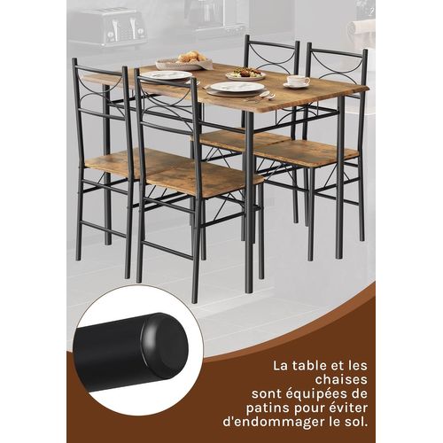 Table à Manger Avec 4 Chaises, Ensemble Table Et 4 Chaises , En Mdf Et Métal, Marron Rustique + Noir