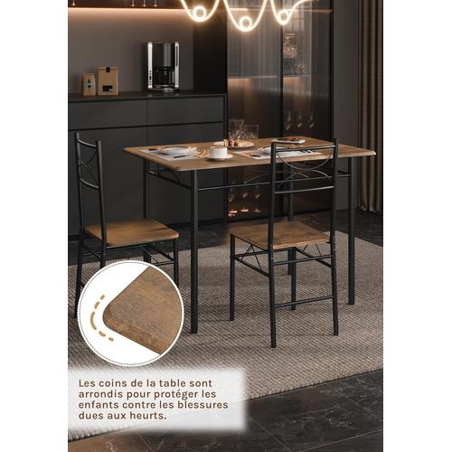 Table à Manger Avec 4 Chaises, Ensemble Table Et 4 Chaises , En Mdf Et Métal, Marron Rustique + Noir