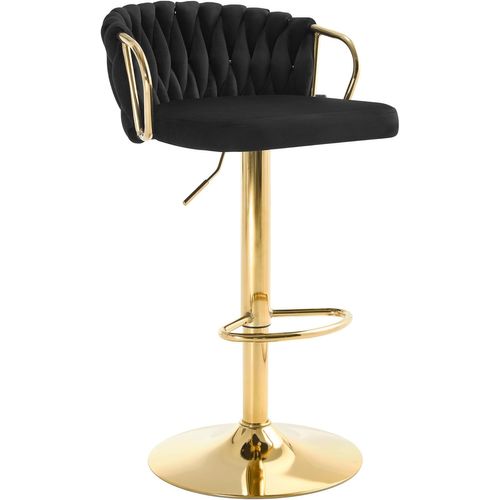 Tabouret De Bar Avec Dossier Tissé Et Repose-pieds, Pivotant, Hauteur Réglable, En Métal,noir