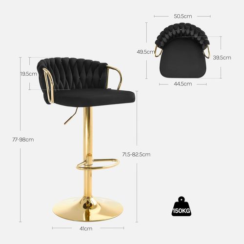 2 X Tabouret De Bar Avec Dossier Tissé Et Repose-pieds,pivotant,hauteur Réglable,en Métal,noir