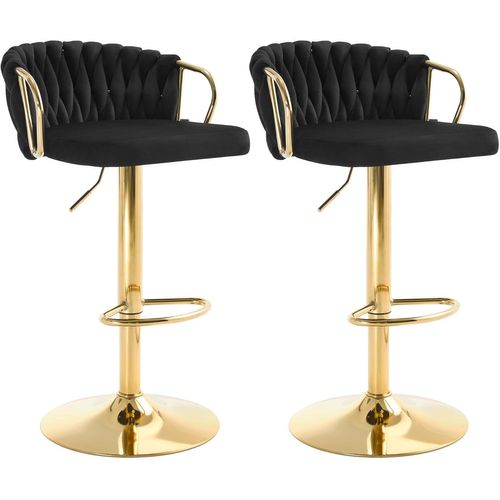 2 X Tabouret De Bar Avec Dossier Tissé Et Repose-pieds,pivotant,hauteur Réglable,en Métal,noir