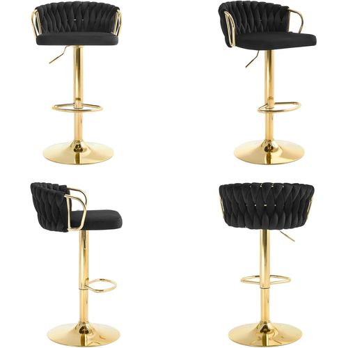 2 X Tabouret De Bar Avec Dossier Tissé Et Repose-pieds,pivotant,hauteur Réglable,en Métal,noir