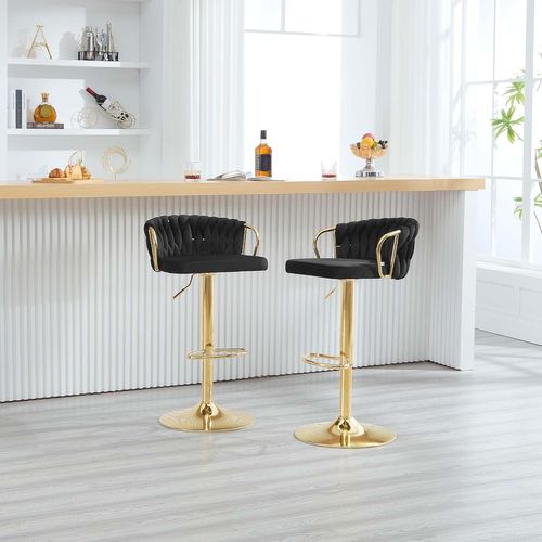 4 X Tabouret De Bar Avec Dossier Tissé Et Repose-pieds,pivotant,hauteur Réglable,en Métal,noir
