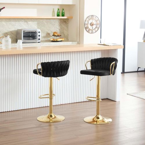 4 X Tabouret De Bar Avec Dossier Tissé Et Repose-pieds,pivotant,hauteur Réglable,en Métal,noir