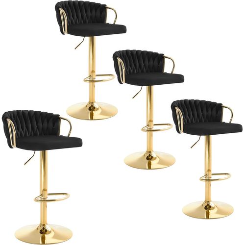 4 X Tabouret De Bar Avec Dossier Tissé Et Repose-pieds,pivotant,hauteur Réglable,en Métal,noir