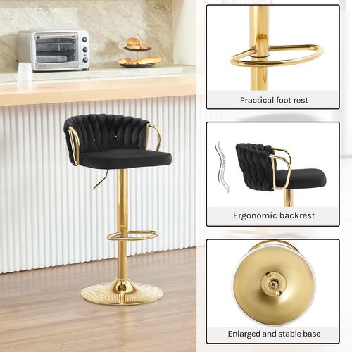 4 X Tabouret De Bar Avec Dossier Tissé Et Repose-pieds,pivotant,hauteur Réglable,en Métal,noir