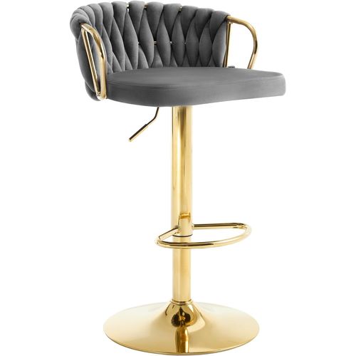 Tabouret De Bar Avec Dossier Tissé Et Repose-pieds, Pivotant, Hauteur Réglable, En Métal,gris Foncé