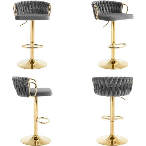 Tabouret De Bar Avec Dossier Tissé Et Repose-pieds, Pivotant, Hauteur Réglable, En Métal,gris Foncé
