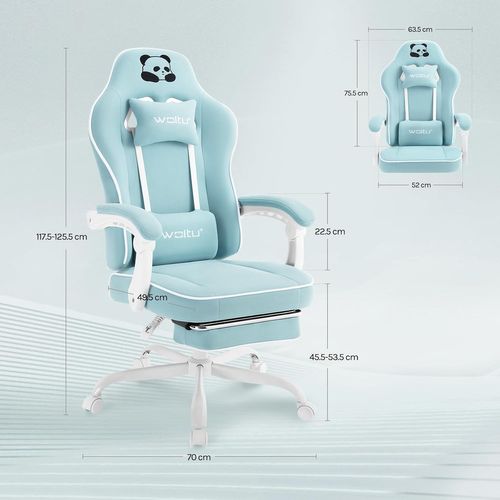 Fauteuil Gaming, Avec Coussin à Ressorts Ensachés, Appui-tête, Support Lombaire, Repose-pieds, Bleu