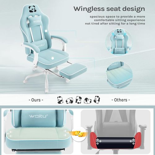 Fauteuil Gaming, Avec Coussin à Ressorts Ensachés, Appui-tête, Support Lombaire, Repose-pieds, Bleu