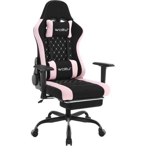Chaise Gaming,Fauteuil Gaming Massant,Avec Coussin Lombaire,Siège à Ressorts,Tissu Maille,Noir+Rose