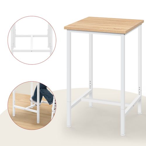 Table Bar, Table Haute Cuisine, Mange Debout, Structure En Métal, Chêne Clair + Blanc
