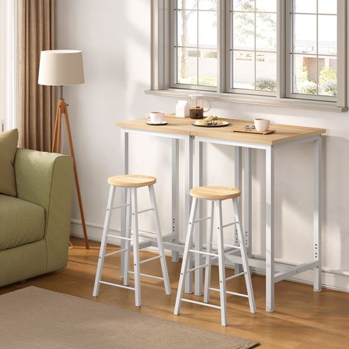 Table Bar, Table Haute Cuisine, Mange Debout, Structure En Métal, Chêne Clair + Blanc