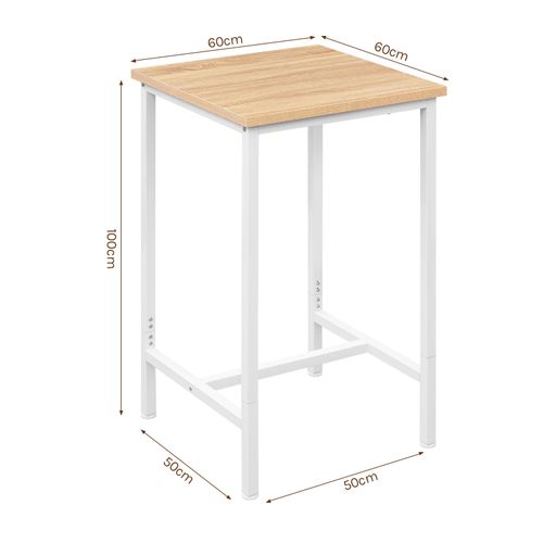 Table Bar, Table Haute Cuisine, Mange Debout, Structure En Métal, Chêne Clair + Blanc