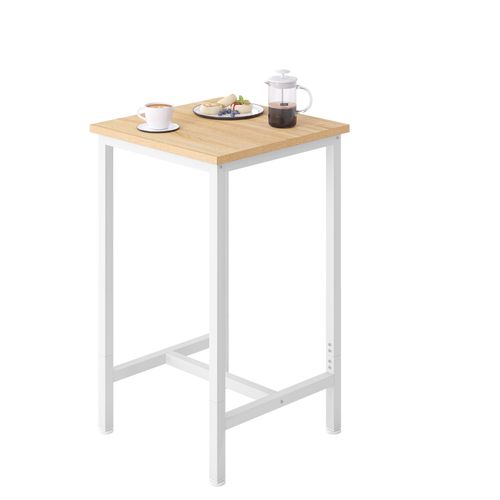 Table Bar, Table Haute Cuisine, Mange Debout, Structure En Métal, Chêne Clair + Blanc