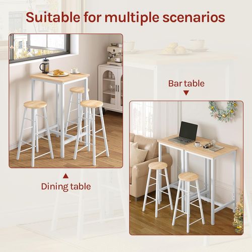 Table Bar, Table Haute Cuisine, Mange Debout, Structure En Métal, Chêne Clair + Blanc