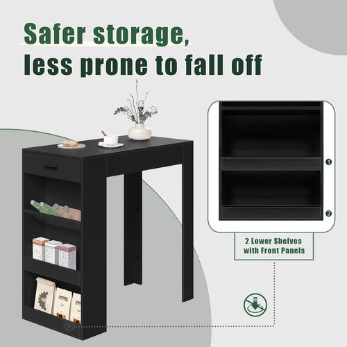 Table De Bar Haute, Table à Manger, Avec 1 Tiroir Et 3 Compartiments Ouverts, 100x50x100cm, Noir