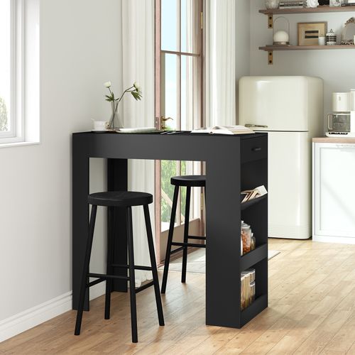 Table De Bar Haute, Table à Manger, Avec 1 Tiroir Et 3 Compartiments Ouverts, 100x50x100cm, Noir