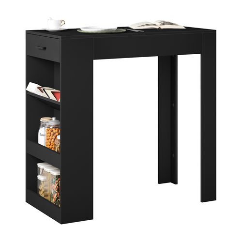 Table De Bar Haute, Table à Manger, Avec 1 Tiroir Et 3 Compartiments Ouverts, 100x50x100cm, Noir